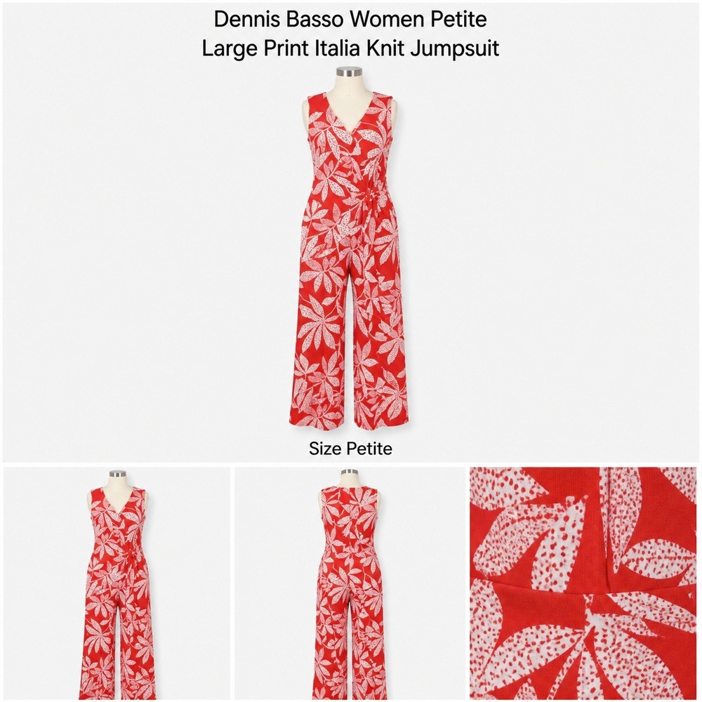 Dennis Basso Womens‎ Petite Large Print Italia Knit Jumpsuit Tomato Red A671154